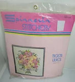 Vintage Spinnerin Stitchery Tiger Lilies Crewel Embroidery Kit 18" x 24"