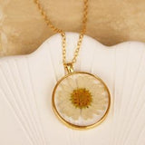 Pressed Daisy Flower Necklace | White Sunflower Necklace | Gold Chain Dried Flower Jewelry | Maid Of Honor Gift For Women