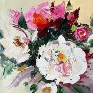 Peony Painting Flower Original Art Flower Peonies Painting Textured Impasto Custom Artwork Modern Painting Bouquet Square by Fusion
