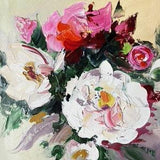 Peony Painting Flower Original Art Flower Peonies Painting Textured Impasto Custom Artwork Modern Painting Bouquet Square by Fusion