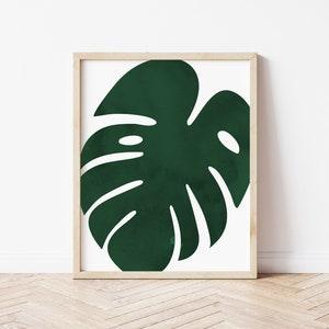 Dark Green Monstera Plant Leaf Art Print, Home Decor, Gift, Green, Boho Art, Tropical Leaf Print, Palm Print,