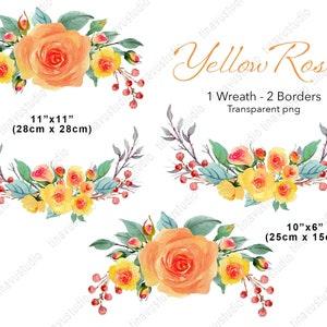 yellow rose wreath, watercolor rose clip art, hand painted flowers, rose bouquets, floral wreath, flower bouquet clip art, DIY invitations