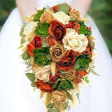Real Touch Burgundy White Beige Rose Succulent Bride Cascade Bouquet Bridesmaids Bouquets Prom Wedding Flowers Centerpieces Arrangement Arch
