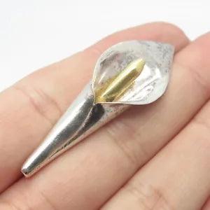 925 Sterling Silver 2-Tone Vintage Calla Lily Floral Pin Brooch