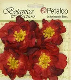 RUFFLED PEONY - RED - 45 to 50mm 4 Flowers & Centre FABRIC Textured Petaloo A1