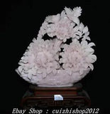 17.3'' Rare Natural Xiu Pink Jade Magpie Bird Birds Peony Flower Basket Statue