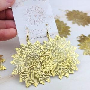 Gold Sunflower Earrings - Sunflower Jewelry - Extra Large Earrings