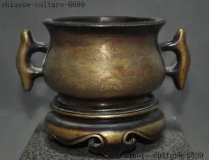 NEW LISTING6"Marked Old Chinese joss Bronze Auspicious Peony Flower Incense Burner censer