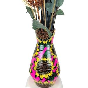 Sunflower Flower Vase. Hanpainted Terracotta Vase.