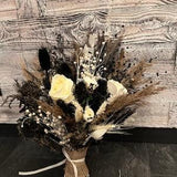 Gothic Wedding Bouquet with Black Roses, Pampas, and Dark Blooms - Perfect for Halloween Themed Weddings