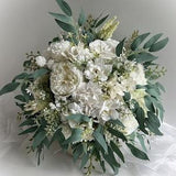 White Wedding Bouquet Bridal Bouquets Peony Rose Dahlia Eucalyptus Rustic Boho Wedding Flowers Faux Silk Cascade Bouquets Buttonhole Flower