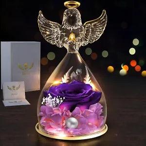 Angel Gifts for Women Preserved Rose Flower Glass Figurines LED Light Christmas
