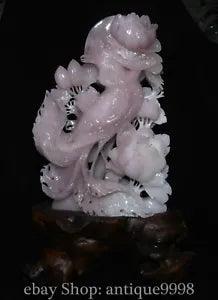18.1'' Chinese Natural Xiu Pink Jade Carve Phoenix Phenix Peony Flower Statue