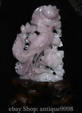 18.1'' Chinese Natural Xiu Pink Jade Carve Phoenix Phenix Peony Flower Statue