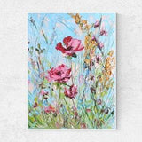 Palette Knife Peony Painting Summer Artwork Heavy Textured Impasto Flower Art Blue Purple Wildflower Oil Artwork Original Above Bed Art