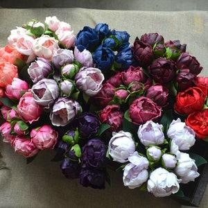 Peony Bouquets Blush Burgundy Real Touch Peonies Navy Purple Coral PU Peonies DIY Wedding Flowers