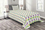 Mardi Gras Quilted Bedspread & Pillow Shams Set, Carnival Lily Flower Print