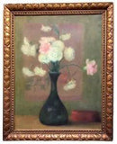 C.1912 Antique French Impressionism Bouquet of Carnations Oil on Canvas Framed