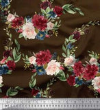 Soimoi Brown Cotton Poplin Fabric Ranunculus & Peony Floral Print-dMg