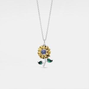 PERIMADE Sunflower Projection Necklace ? Personalized Picture Inside Pendant ? Sterling Silver Keepsake Jewelry ? Trendy Best Friend Gift