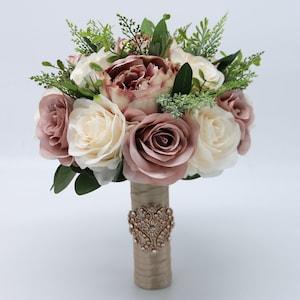 Rose Gold Dusty Rose Silk Wedding Bouquets, Artificial Flowers for Weddings, Bouquet for Bride. Bridesmaids, Boutonnieres and corsages