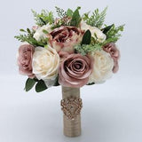 Rose Gold Dusty Rose Silk Wedding Bouquets, Artificial Flowers for Weddings, Bouquet for Bride. Bridesmaids, Boutonnieres and corsages