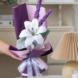 Crochet Flowers, Crochet Lily, Crochet Bouquet, Lily and Lavender Bouquet, Handmade Flower, Christmas Gift, Graduation Flower Bouquet