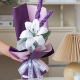 Crochet Flowers, Crochet Lily, Crochet Bouquet, Lily and Lavender Bouquet, Handmade Flower, Christmas Gift, Graduation Flower Bouquet