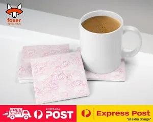 COASTER COFFEE DRINKING MAT|WHITE PEONIES FLOWER ROSE PATTERN