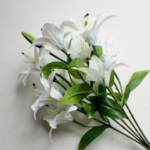 20" Easter Lily Bush, Realtouch Faux Lilies, Artificial Bridal Bouquet, Plant, Silk Flowers, Spring Floral Arrangement, Lilium longiflorum