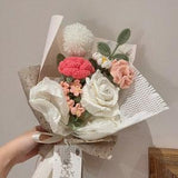 Finished Luxurious Crocheted Rose Red Lily of the Valley, Rose & Tulip Bouquet - Handmade Floral Elegance