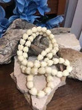 Vintage Hawaiian Pikake Lily White Plastic Celluloid Bead beaded Necklace 32"