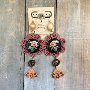 Dolce & Gabanna Inspired Statement Bold Butterfly Orchid Flower Upcycled Earrings