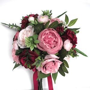 17-piece Wedding Bouquet set, Bridal Bouquet package BURGUNDY MAUVE Dusty pink BLUSH Rose Gold, Wedding bouquets, Bridesmaid RosesandDreams