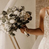 Ivory wedding bouquet, white rose & hydrangea greenery boho bridal bouquet, eucalyptus sage, garden boho bridesmaid flowers, boutonni¡§¡§re