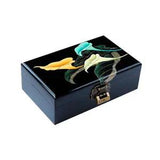 Chinese Vintage Jewelry Box Organizer Asian Black Lacquer Calla Lily Flower Gift