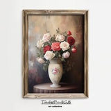 Vintage Still Life Painting of Roses in a Vase Wall Art Vintage Moody Printable Moody Still Life Home Decor Rose Bouquet Poster