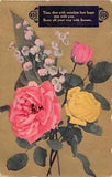 Pink & Yellow Roses With Lily of the Valley-Gold Background With Verse-1909 PC