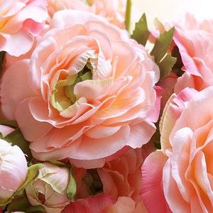 Peach, Green and Hot Pink Ranunculus (FB0055-03) | artificial flower ¡§C bride ¡§C flower crown ¡§C kitchen decor ¡§C home decor ¡§C kitchen decor