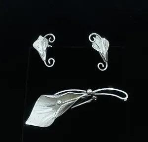 VINTAGE CURTIS CURTMAN UNCAS STERLING SILVER CALLA LILY Brooch PIN & Earrings