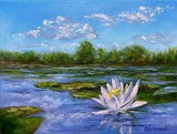 Water Lily?Oil Painting Original Lotus Flower Landscape Pond Lily Wall Art
