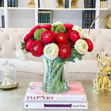 Large Premium Finest Artificial Ranunculus Arrangement, Red/Ivory Ranunculus Centerpiece, Modern Dinner Table Centerpiece