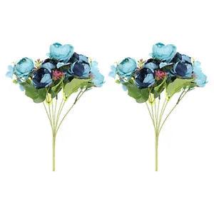 2Pcs 7 Branch Artificial Silk Peony Hydrangea Fake Flowers with Stem, Blue