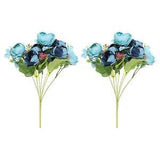 2Pcs 7 Branch Artificial Silk Peony Hydrangea Fake Flowers with Stem, Blue