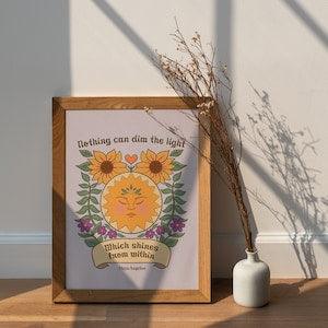 Boho Print | Floral Art | Sun | Botanical | Sunflower | Quote | Spiritual | Inspirational - 8X10 - Nothing can dim the light