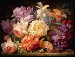 Blossom, Iris and Peonies - DIY Chart Counted Cross Stitch Patterns Needlework