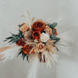 Burnt Orange , pampas grass Bouquets, Bridal Bridesmaids Bouquets,Ivory champagne beige Tan Bouquet, Boho Bouquet,