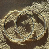 XLarge Light Pink White Gold Floral Flower Beaded Silver Plated Hoop Earrings Native Made