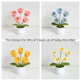 EverGo 4Pcs Handmade Crochet Kintting 5 buds Lily of the Valley Potted Plants