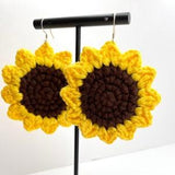 Crochet Sunflower Earrings, Spring Summer Autumn themed Crochet Earrings, Sunflower Earrings, Hippie, Boho, HandMade, Unique, Gift for Her